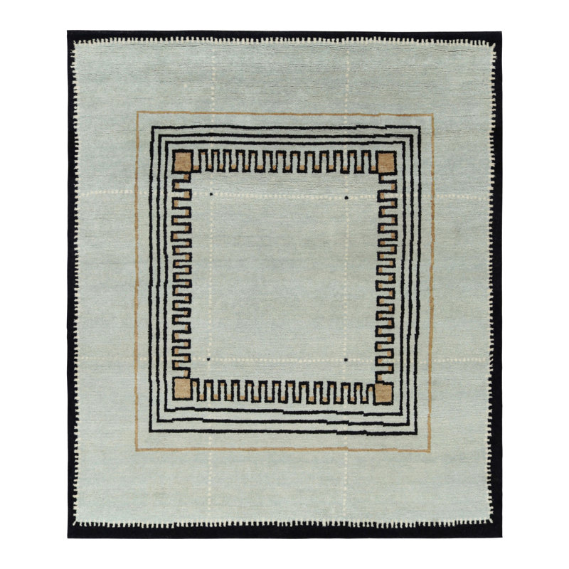 Art Deco Hand Knotted Wool Geometric Area Rug, Rectangle 8' x 10'