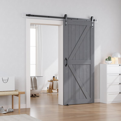 84" Panelled Solid Wood Finished Barn Door with Installation Hardware Kits