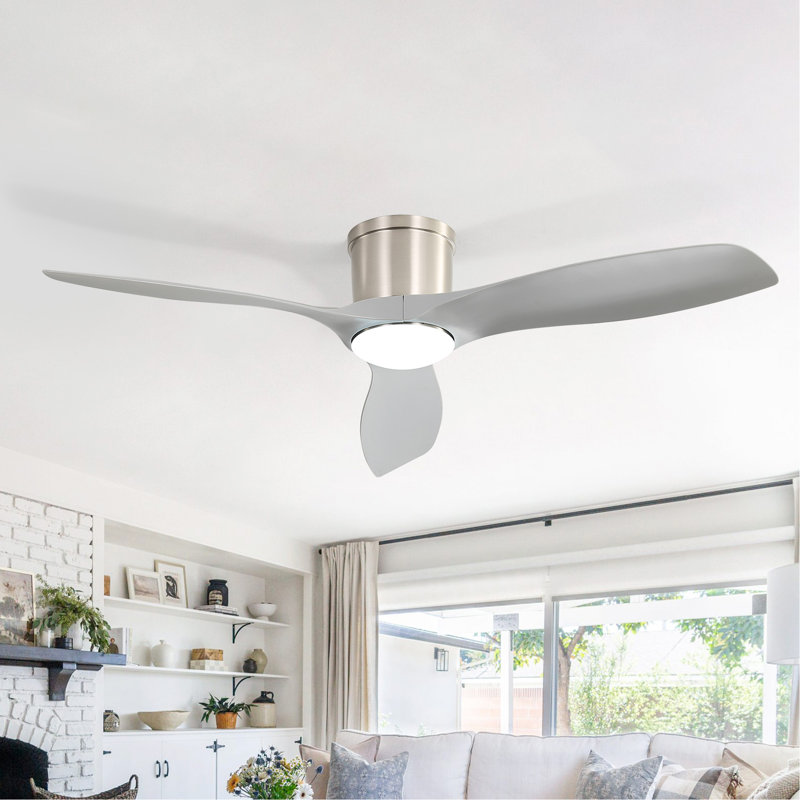 Ventilateur de plafond intelligent de 52 pouces avec lumière, ventilateur de plafond encastré avec télécommande, 3 pales en ABS gris, lumière à intensité variable de 18 W
