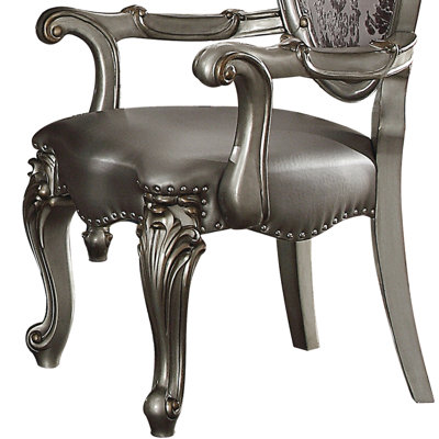 2 Arm Chair In Silver & Antique Platinum - Soft Seating, Elegant Accent Chairs Fluffy Back, Graceful Decoration