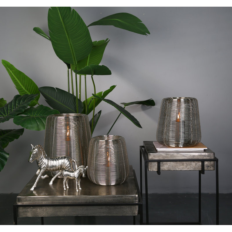 Lucerno Metal Tabletop Lantern, Silver, 29cm H x 25cm W x 25cm D