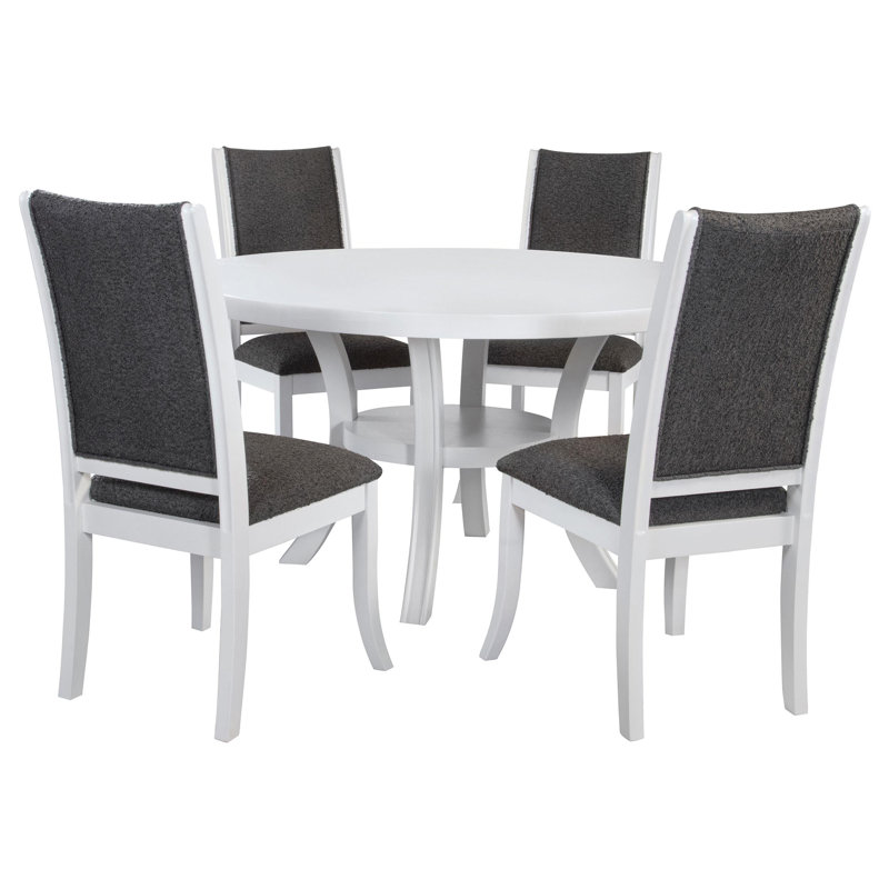 Lilou 5-piece 54-inch Round Wood Dining Table Set Pearl White, 5 Pieces: Table, 4 Chairs