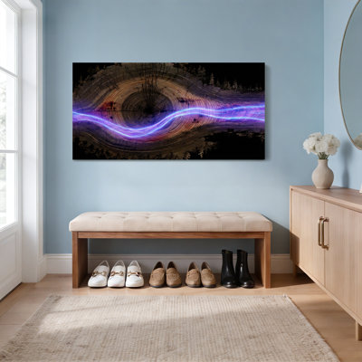 Ensemble de 1 tableau sur toile tendue représentant un anneau d'arbre abstrait et une vague néon