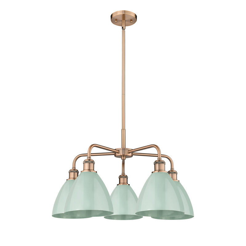 Lustre en dôme à 5 lumières Trickett, Cuivre antique, Écume de mer
