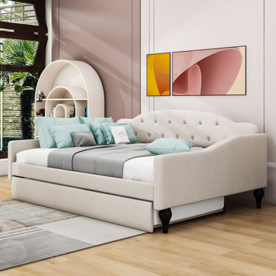 Chanai Full Size Upholstered Tufted Daybed with Twin Size Trundle