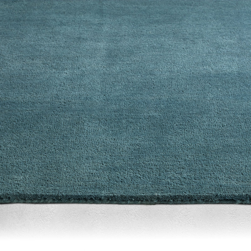 Tapis bleu / gris en laine / soie touffetée à la main Farley, Rectangle 9 pi 6 po x 13 pi 6 po