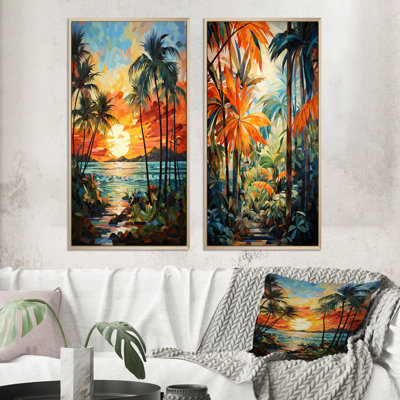 «Orange Palm Trees Mosaic», 2 pièces