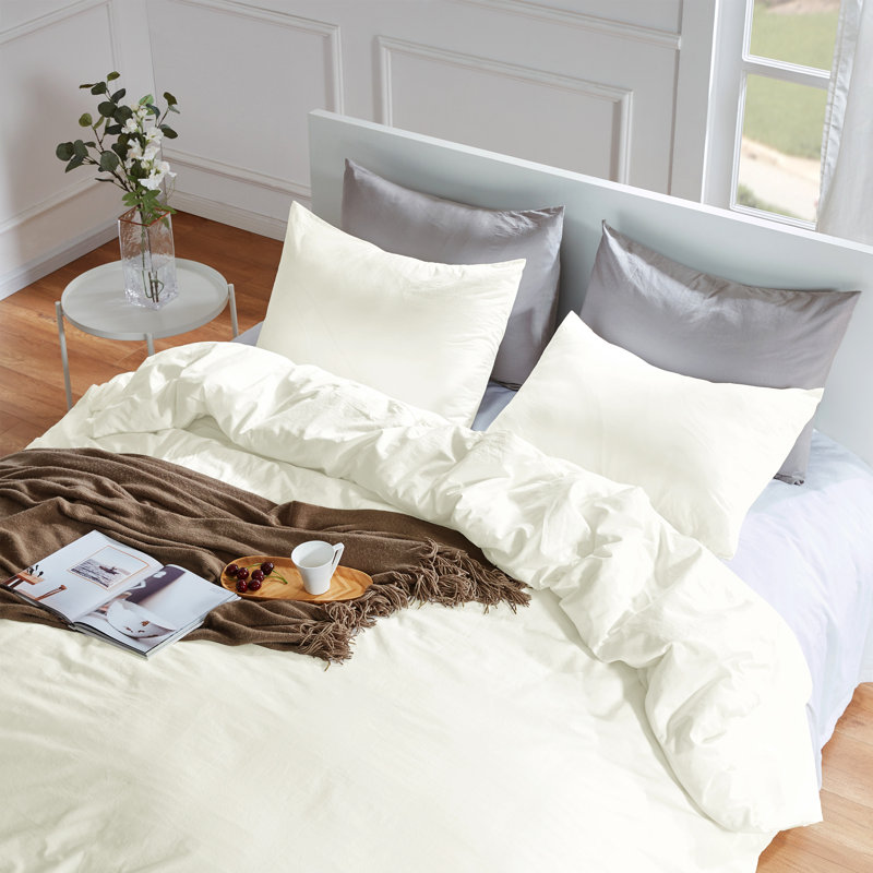 Ensemble de housse de couette , Housse simple et 1 taie décorative, Crème