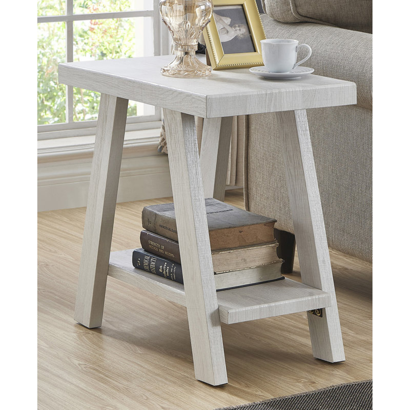 Table de bout avec tablette contemporaine en bois Athens, H 21,92 po x l 23,5 po x P 14,05 po, Blanc