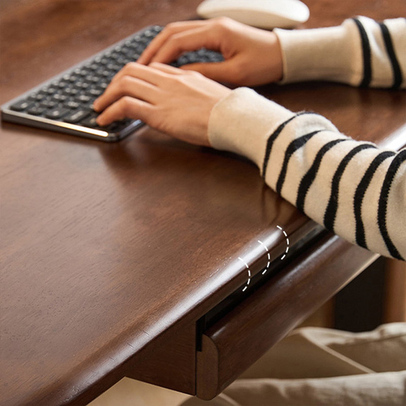 Bureau rectangulaire en bois massif brun noisette, Brun noyer