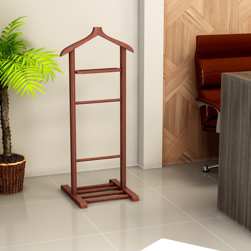 Elegant Valet Stand, Walnut Finish, 13.2 x 47.2 x 18.1 inches | 100% Beech Wood, Multipurpose Hanger | Assembled & Ready to Use, Perfect for Organizing Clothes, Accessories, and More, Traditional Design