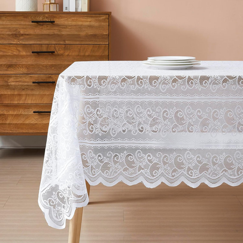 72 Inches Vintage White Rectangular Tablecloth For Rustic Dining Table Décor, 72" L x 54" W, White
