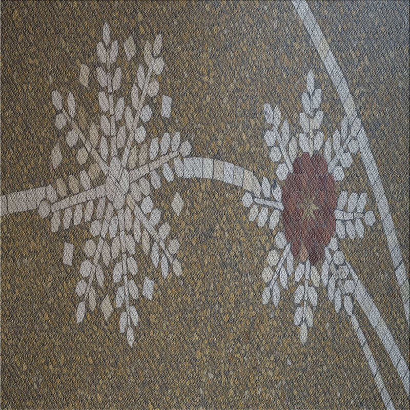 Tapis gris/bleu à motifs, Carré 4 pi