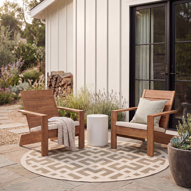 Arneshia Geometric Green/Bone Area Indoor/Outdoor Area Rug, Round 5'3"