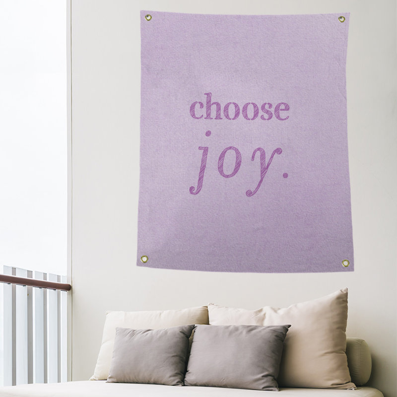 Tapisserie de polyester, choisir la joie citation, H 36 po x l 26 po, Violet