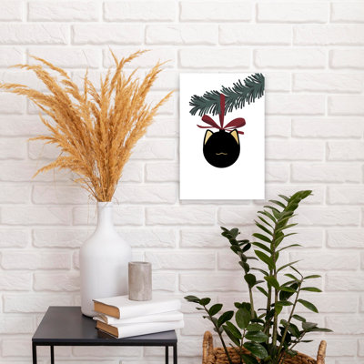 Christmas Cat Ornament Contemporary Cat Winter Wall Art Print 1 Piece Wrapped Canvas Wall Art