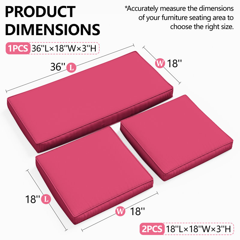3-Piece Outdoor Seat Cushion Set, Pink