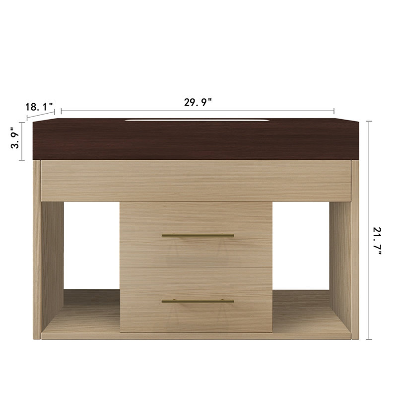 Ensemble de meuble-lavabo mural flottant 29,9 po, Wood