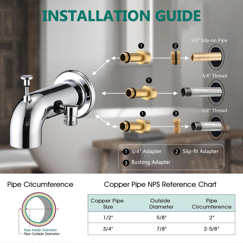 Wall Tub Spout with Diverter, Chrome