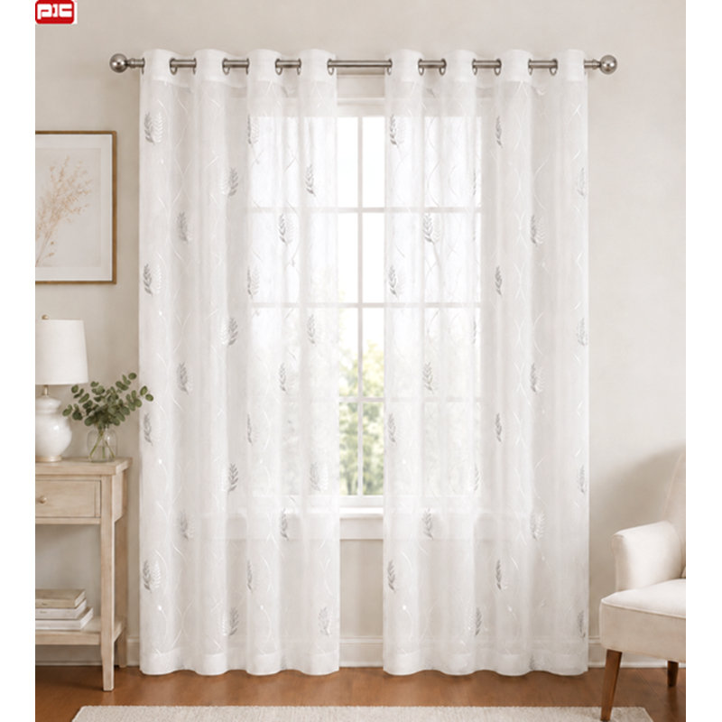 (54 x 95 po) Anneau diaphane brodé blanc / argent, 54 po x 95 po