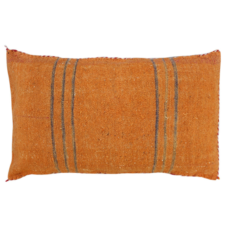 Coussin en laine, H 15,5 po x l 26 po, Polyester / rembourrage écologique, Orange / Noir / Blanc
