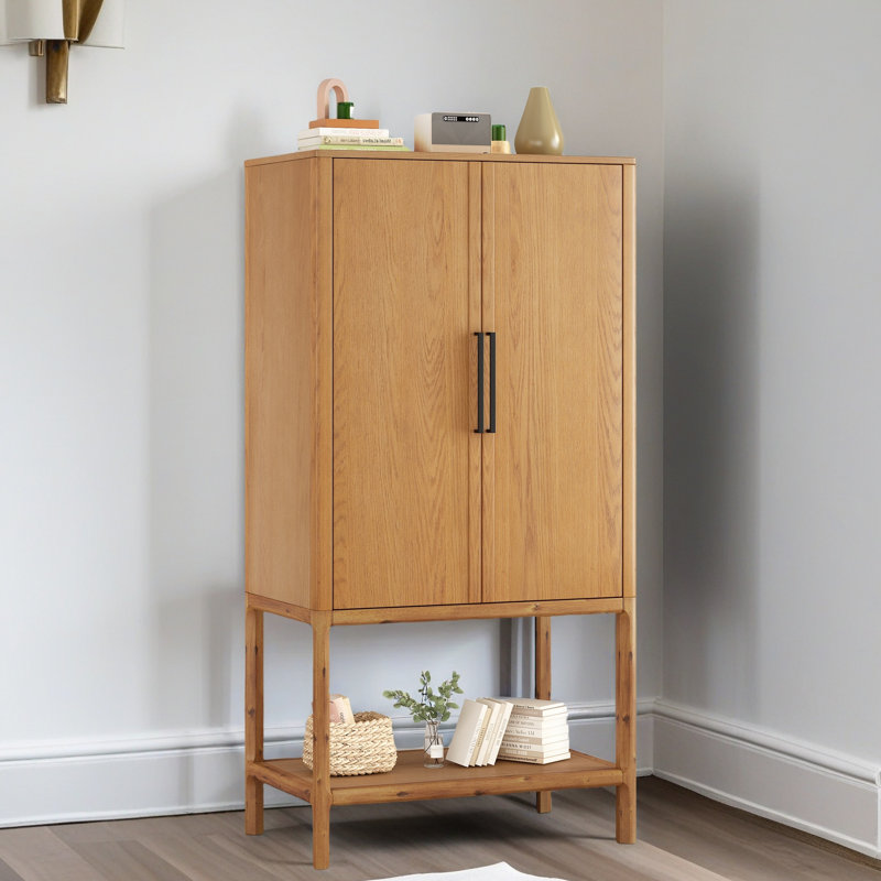 Armoire sophistiquée en placage de chêne avec plusieurs fonctions de rangement, idéale pour le bureau, l'entrée, le couloir, le salon