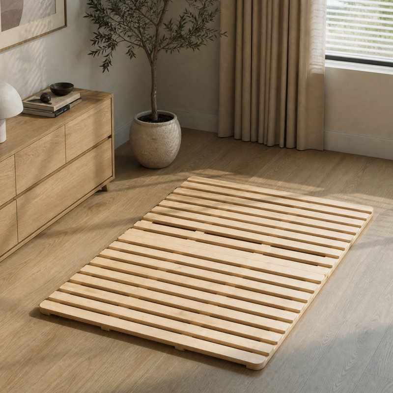 Solid Pine Wood Foldable Slatted Bed, Japanese Bed Frame, Beds Plate for Floor, Full