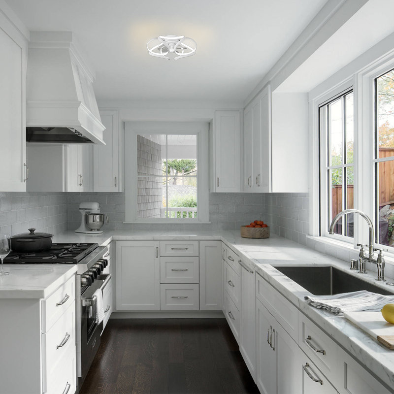 Ventilateur de plafond encastré avec lumière Dalayshia, Blanc avec pales transparentes