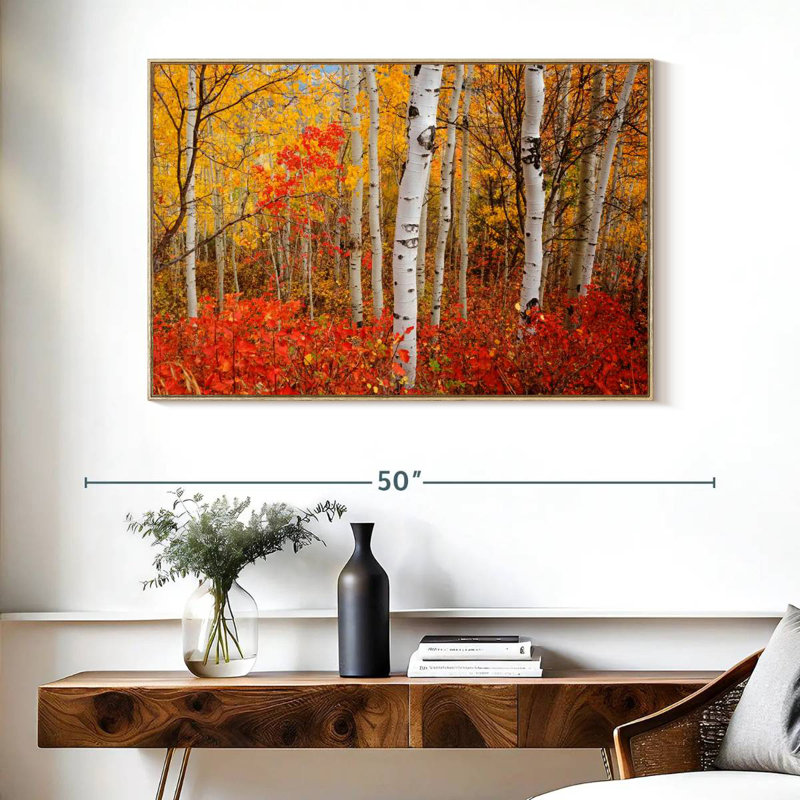 Bouleaux d'automne, Cadre flottant en bois naturel, 40 po x 27 po
