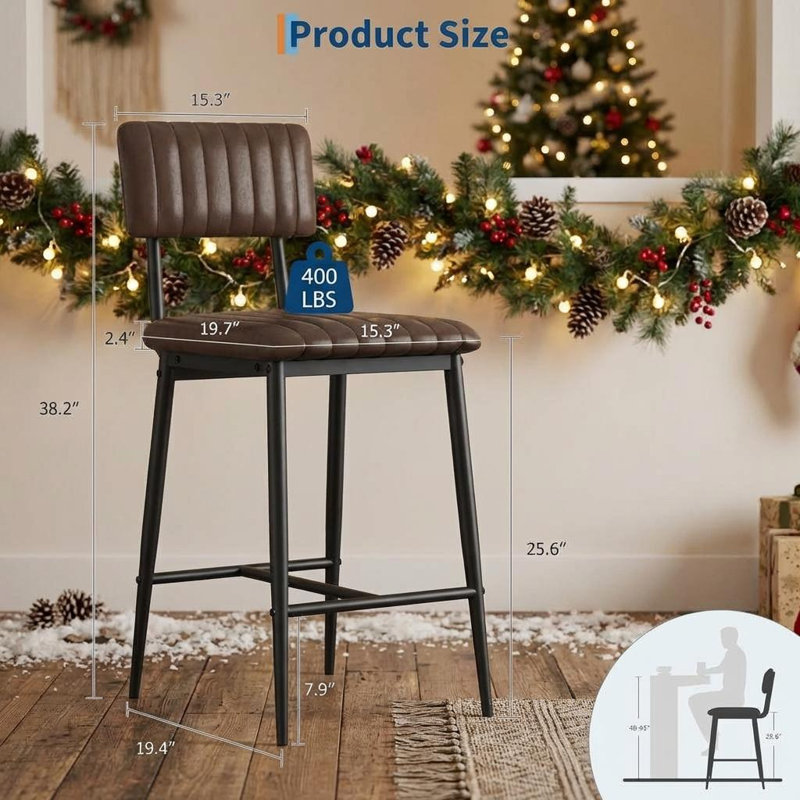 Counter Stool with Metal Frame, Brown Seat/ Black Frame