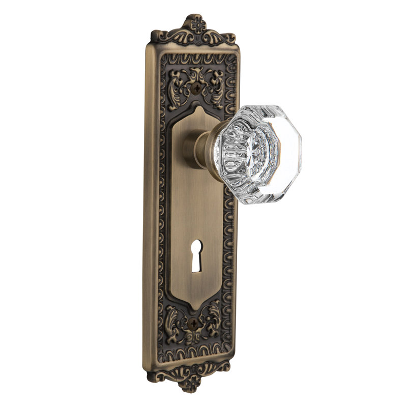 Egg & Dart Plate with Decorative Keyhole and Waldorf Door Knob, Antique Brass, 2-3/4”