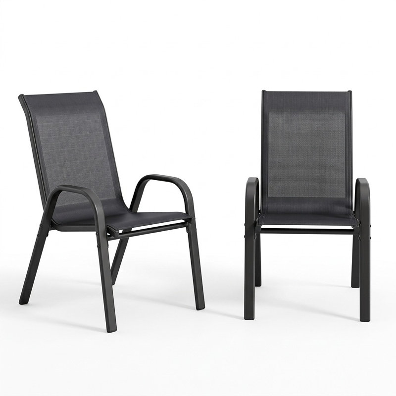 Chaises de salle à manger d'extérieur pour patio, chaises d'appoint empilables en fer thermolaqué noir