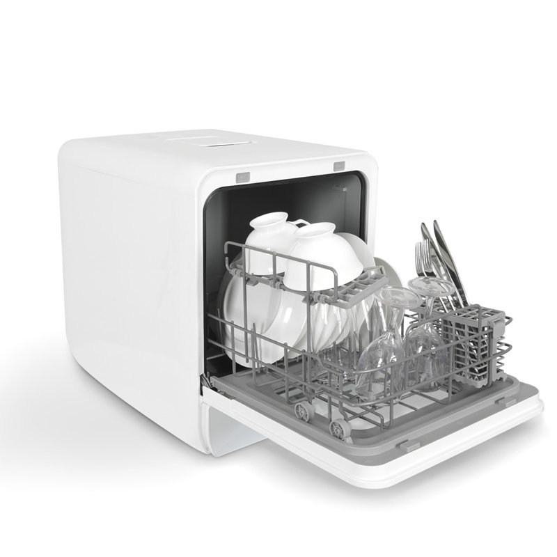 RAYS Countertop Dishwasher with Adjustable Rack White Stainless Steel