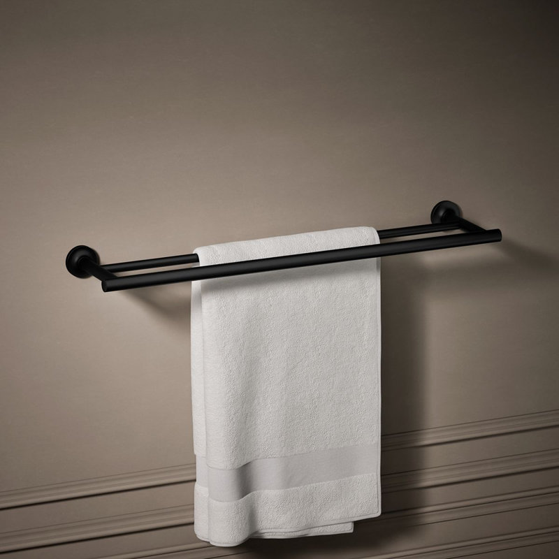 Double barre à serviettes murale Purist, Noir mat