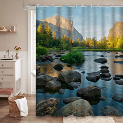 California Valley River Sunset Autumn Landscape Shower Curtain with 12 Hooks
