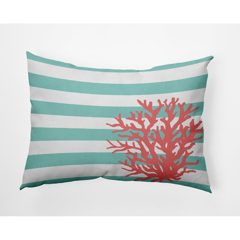 Outdoor Reversible Throw Pillow, Baby Blue/White/Pink Striped