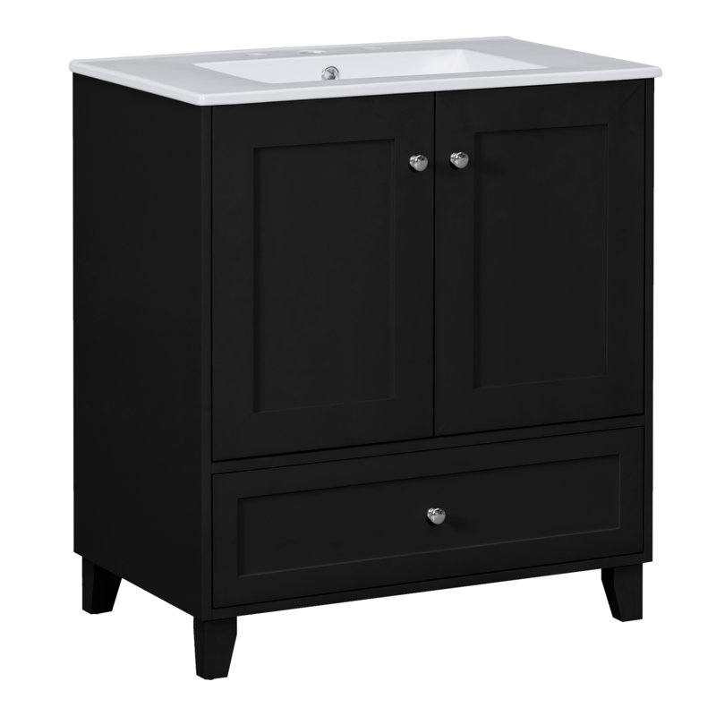 Ensemble de meuble-lavabo noir 30 po avec lavabo en céramique et grand espace de rangement - idéal pour les petites salles de bain