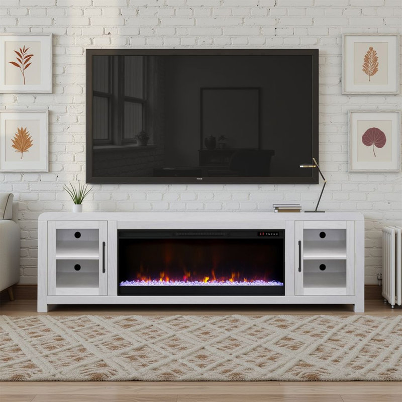 Meuble télé 82 po avec portes en verre Haven, H 26 po x L 82 po x l 17 po