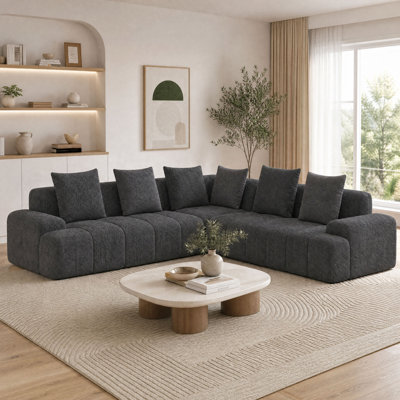 Upholstered 108" Chenille Frameless L-Shaped 3-Piece Cloudy Boneless Corner Sectional with 6 Throw Pillows,No Assembly Required