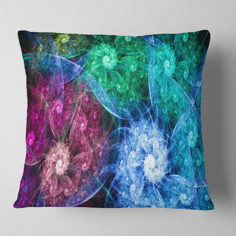 Fleurs exotiques multicolores vives - coussin imprimé abstrait, 16 po x 1 po, Coussin décoratif