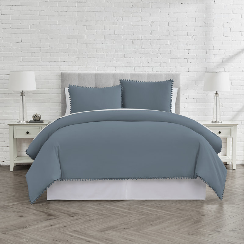 Ensemble de housse de couette en microfibre surdimensionné Pom Pom par Southshore Fine Linens, Bleu acier