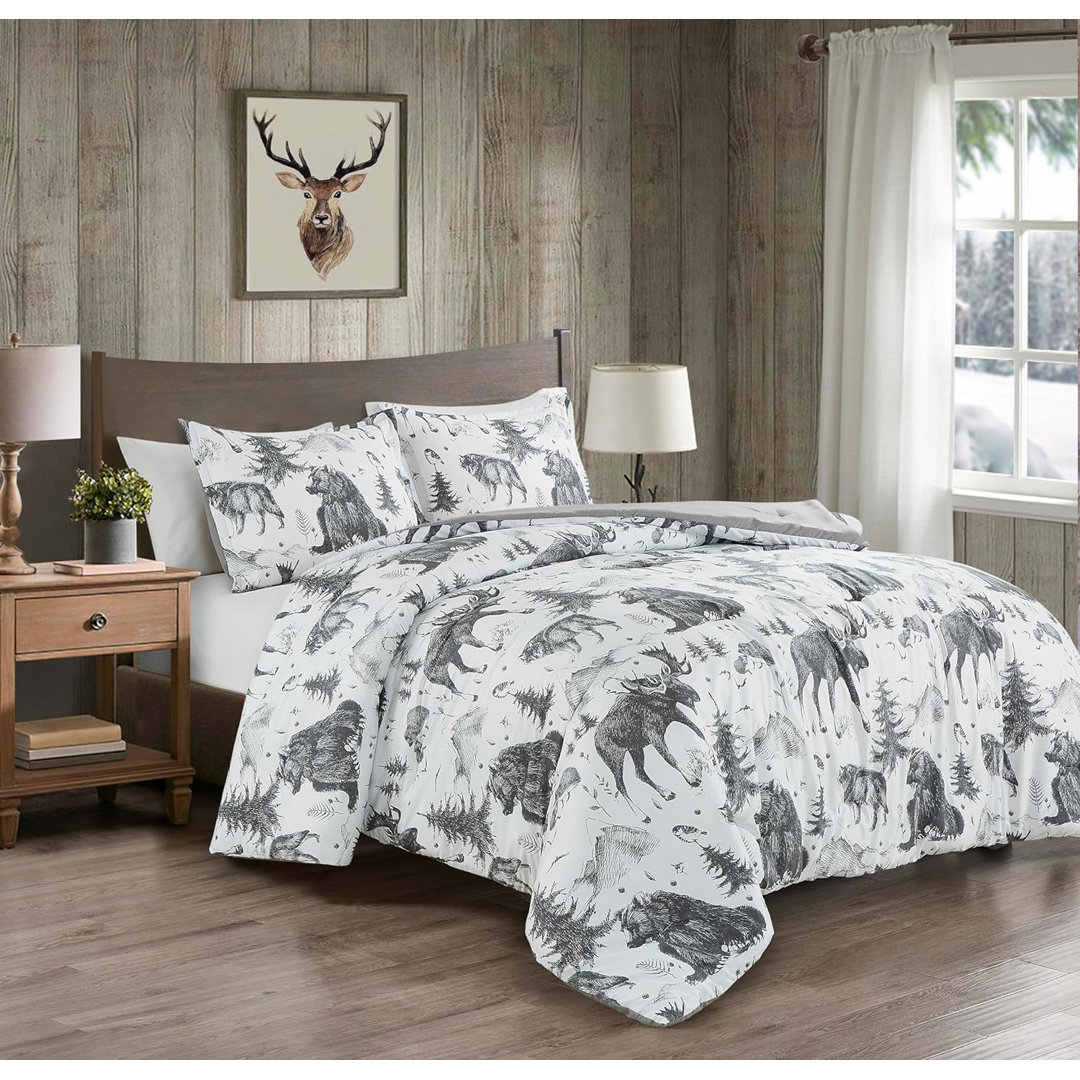 Evans Grizzly Bear Wolves Moose Cabin Lodge Comforter Set Chezmoi Collection 