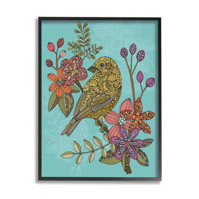 " Finch Perched Flower Branch Intricate Pattern Designs " by Valentina Harper
