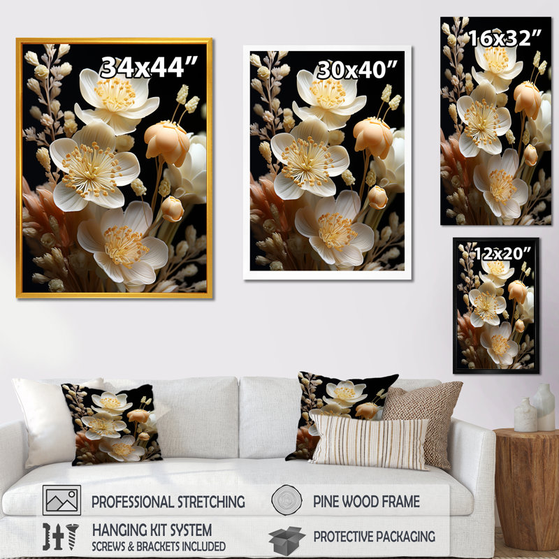 Romantiques fleurs sauvages blanches - art mural fleurs, Toile tendue, H 32 po x l 16 po x P 1 po
