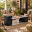 Table de foyer extérieur au propane de 60 000 BTU avec armoire de rangement et cadre en acier résistant aux intempéries