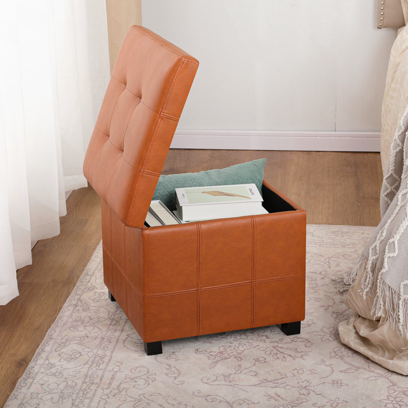 Repose-pieds carré avec rangement capitonné 17,3 po, Orange brun