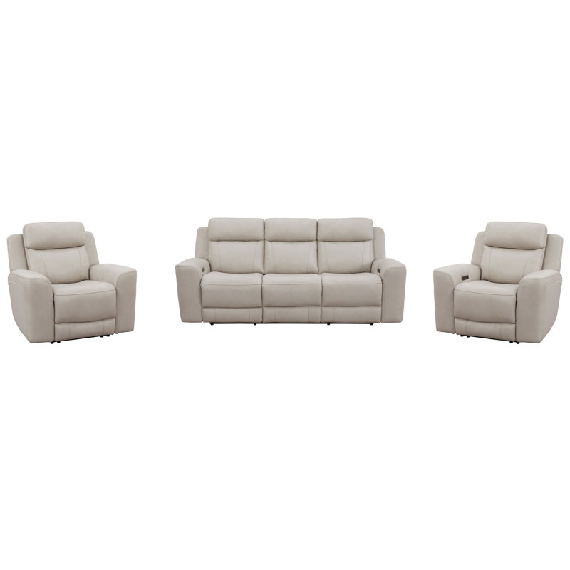Jaspyr Power Reclining Sofa And 2 Recliners, Stone