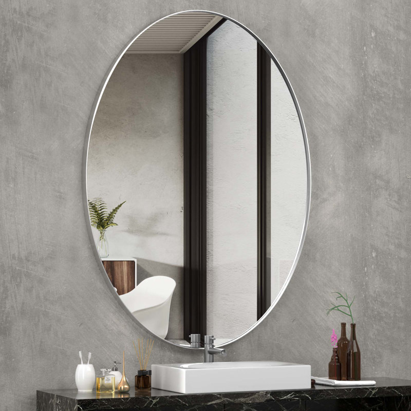 Miroir de salle de bain ovale, Argent brossé, 36 po x 24 po
