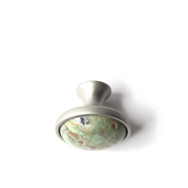Rainforest Mushroom Knob, Satin Nickel/Green/Red