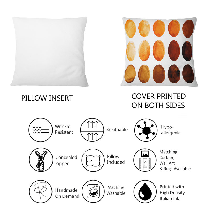 Coussin décoratif imprimé neuf cercles dans les tons d'orange et de brun II